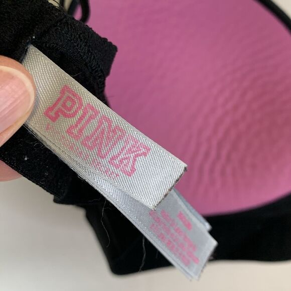 PINK Victoria’s Secret Black Silver Dot Detail Wireless Push-Up Bra Size 36C - Picture 7 of 8